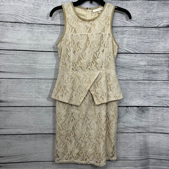 MM Couture Cream Lace Sleeveless Dress With Peplum Size XS - Picture 1 of 4
